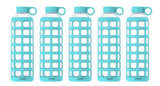 purifyou Premium Glass Water Bottle with Silicone Sleeve & Stainless Steel Lid Insert, 12/22 / 32 oz (5 Pack Aqua Blue, 32 oz)