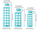 purifyou Premium Glass Water Bottle with Silicone Sleeve & Stainless Steel Lid Insert, 12/22 / 32 oz (5 Pack Aqua Blue, 32 oz)